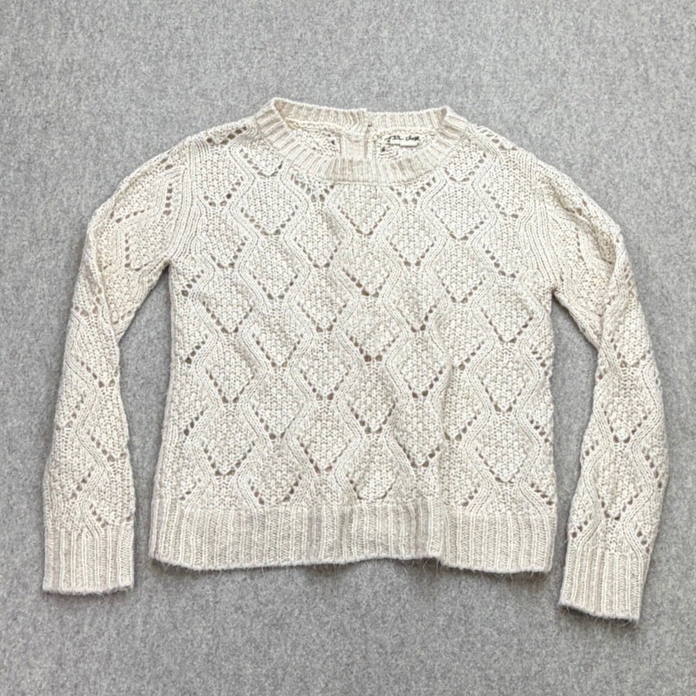 Pointelle Sweater Womens XS Cream Boho Cottagecore Grandma Coquette Crochet